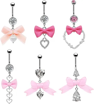 Produktbild von Baumelnde Bauchnabelringe für Frauen, Bauchnabelring, baumelnder Piercingschmuck mit Herzschleife, Sommergeschenk