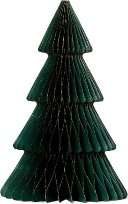 Produktbild von Papier-Weihnachtsbaum Stehend Dunkelgrün mit Goldglitter - 35 cm