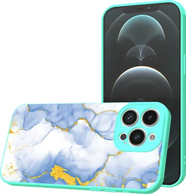 Produktbild von Smartphonica Handyhülle Geeignet für iPhone 12  Pro Max mit hellblauem Gold Marmor Print - TPU Back Cover Case hellblau  Gold-Marmor-Design - Türkis