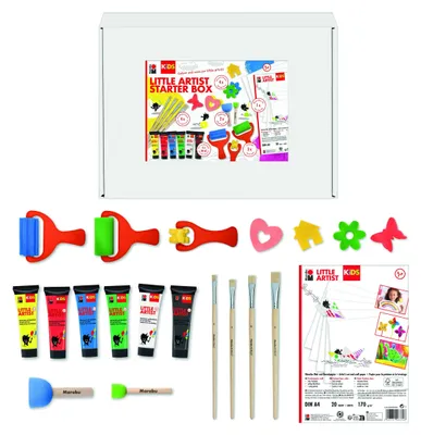 Produktbild von Marabu KiDS Little Artist, Starter Box, Mal- und Bastelbox für Kinder ab 3 Jahren, inkl. 6 x 36 ml auswaschbare Kindermalfarbe, Bastelpapier