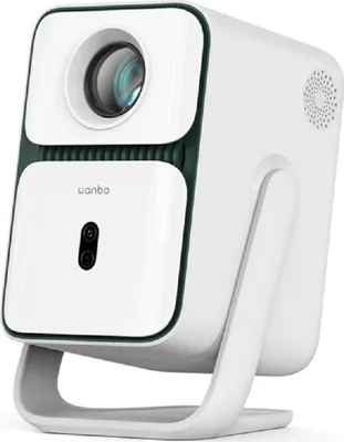 A white and green WANBO T2 ULTRA Full HD Smart Projector is shown on a white background, angled slightly to the left.