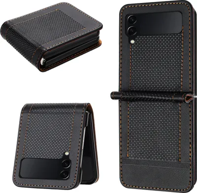 Image de Etui pour Samsung Galaxy Z Flip 4 5G étui en cuir avec fonction stand noir