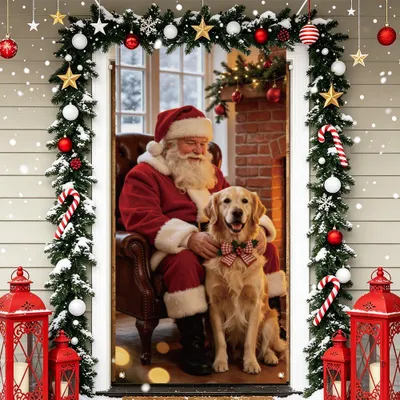 Productafbeelding van Kerstdecoratie voor deuren - Polyesterbanner voor decoratie - 185 x 90 cm