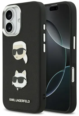 Produktbild von KARL LAGERFELD case passend für IPHONE 17 kompatibel mit MagSafe KLHCP17SPSFDHPOK (FW Grained PolyurethanW/ K&C Heads Pins & Logo) black