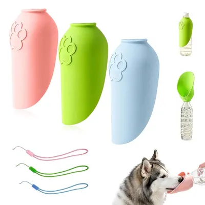 Produktbild von Trinkflasche für Hunde, 3 Stück, Silikon Trinkaufsatz, 500 ml, für unterwegs