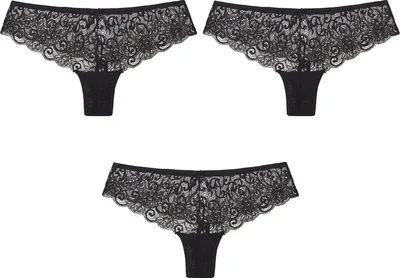 Produktbild von 3er Pack Spitzenhöschen, Niedrige Taille Atmungsaktive Slips, Schwarze Damenhöschen, Nahtlose Damenhöschen, y Höschen, Damen Push Up Höschen, Bequemer Spitzenstring