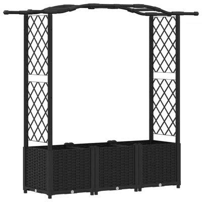 Image de Jardinière surélevée vidaXL avec treillis et toit, noir, 164 x 40 x 142 cm, PP