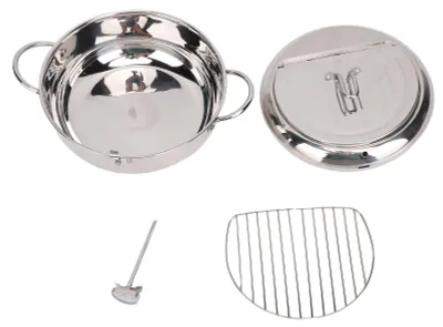 Produktbild von Frittiertopf, 3,2 l, Doppelohr-Fritteuse aus Edelstahl 201 mit Öltropfabtropfgestell, Thermometer für Tempura