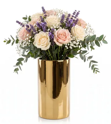 Produktbild von Runde, goldene Keramikvase, H 28 cm, Durchmesser 13 cm, mit glatter Oberfläche und glänzender Optik – eine elegante Dekoration für Wohnzimmer, Schlafzimmer, Esszimmer, Flur und Büro, geeignet für Schnittblumen und Trockenblumenarrangements der Marke Botle