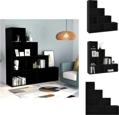 A collage of images showing a black bookshelf/room divider in different configurations and angles, with one image showing it in a room setting.