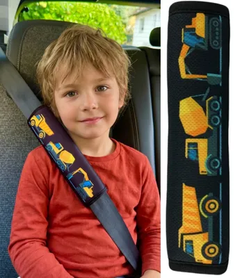 Produktbild von 1x HECKBO Auto Gurtschutz Sicherheitsgurt Schulterpolster Schulterkissen Gurtschoner Autositze Gurtpolster für Kinder, Jungen/Jungs mit Baufahrzeuge, Bagger