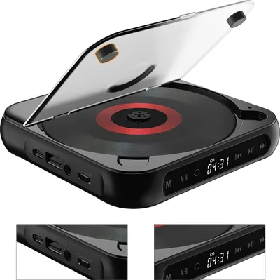 Produktbild von Tragbarer Bluetooth CD-Player mit MP3, CD-R/RW, HIFI Sound, Kabellos, Schwarz