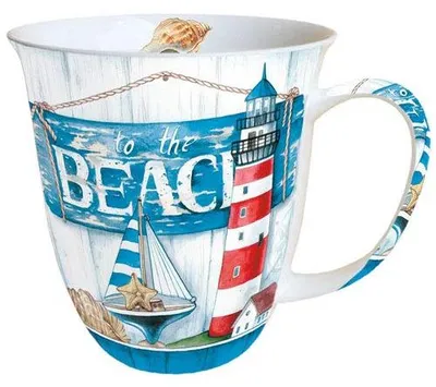 Porzellanbecher Bone China, 0,4 l, Strandmotiv, 10,5 cm