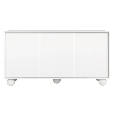 Produktbild von BEAUTYSOFA | Kommode ADEL 154 cm – Moderne Kommode mit 3 Türen, grifflose Fronten, kugelförmige Holzbeine, Weiß, Push-to-Open