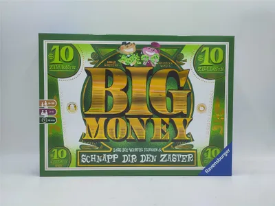 The image shows the front of a board game box, designed to resemble a banknote.
