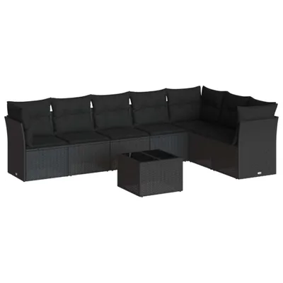 Produktbild von vidaXL 8-tlg. Garten-Sofagarnitur mit Kissen Schwarz Poly Rattan