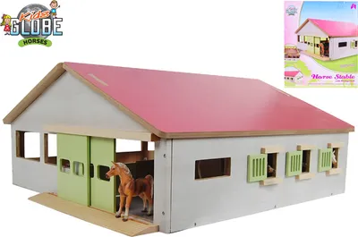 Immagine prodotto di Kids Globe Pferdestall mit 3 Boxen und Reitplatz, Lünge: 62 cm