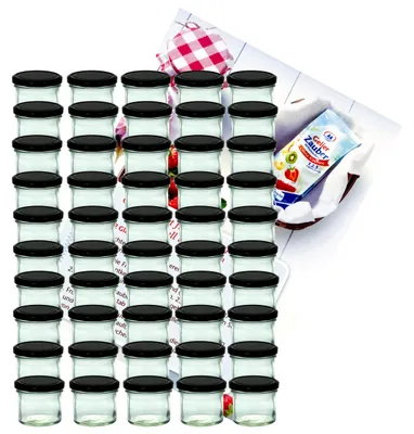Image de lot de 50 pots de confiture 125 ml To 66 avec couvercle noir et livret de recettes