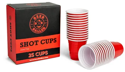 25 rote Shotgläser 4cl, wiederverwendbar, spülmaschinengeeignet