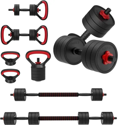 Immagine prodotto di Set di manubri regolabili - Attrezzo per il fitness - Allenamento della forza - Multifunzione 4-in-1 - 10 kg - Nero