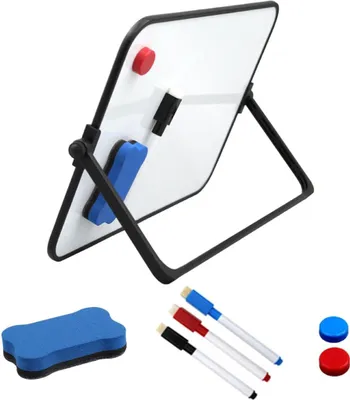 Produktbild von Magnetische Whiteboard, A4-Format 30 x 21 cm, Doppelseitig mit 360° Drehständer, 3 Marker und Schwamm