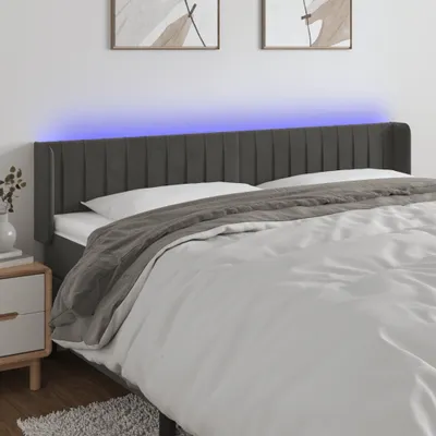 Produktbild von The Living Store LED Kopfteil Dunkelgrau 163x16x78/88 cm Samt