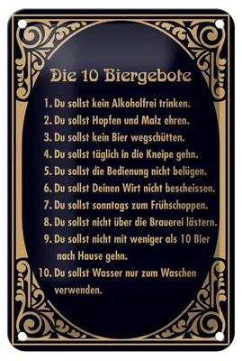 Produktbild von Blechschild Alkohol 12x18cm 10 Biergebote Bier Schild