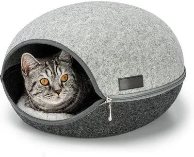 Produktbild von Famanu Katzenhöhle aus Filz – Gemütliches Katzennest mit Reißverschluss und Weichem Kissen - 46 x 38 x 24 cm