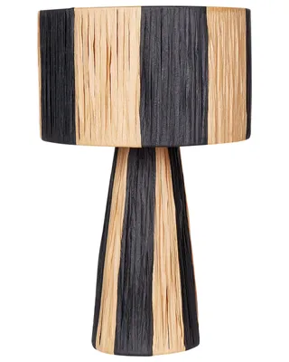 Produktbild von BELIANI Tischlampe Naturfarben u. Schwarz Palmblatt Trommelfrom 41 cm Papierschirm u. -fuß Boho-Stil Langes Kabel mit Schalter Schlafzimmer Ausstattung
