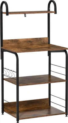 Obrázek produktu pro Kuchyňský regál - Úložný regál - 4 úrovně - S háčky - 60×40×125 cm - Rustikální hnědá barva
