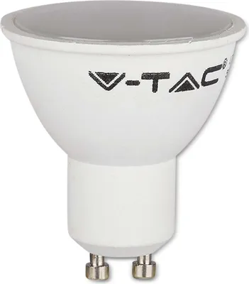 A white LED light bulb with a GU10 base.