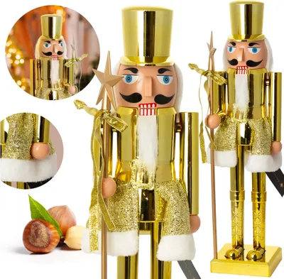 Zdjęcie produktu dla Figurka Dziadek Do Orzechów 60 Cm Boże Narodzenie Złoty Czapka Płaska
