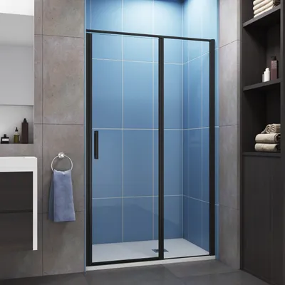 Produktbild von 90x185cm 6mm NANO ESG Schwingtür Eckeinstieg schwarze Duschabtrennung Duschkabine
