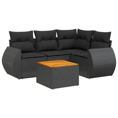 Produktbild von vidaXL 5-tlg. Garten-Sofagarnitur mit Kissen Schwarz Poly Rattan