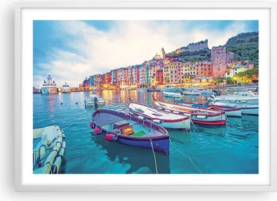 Produktbild von Gerahmtes Poster - Weißer Rahmen - Porto Boote die Farben - 70x50 cm - Wand Bild - Wanddeko - Wandbilder - Kunstposter - Wandposter - Bilderrahmen - Bilder - Kunstdruck - P2WAA70x50-4395