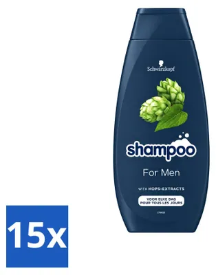 Productafbeelding van 15 x Schwarzkopf For Men Shampoo met hopextract - 400 ml - Voordeelverpakking - 15 stuks