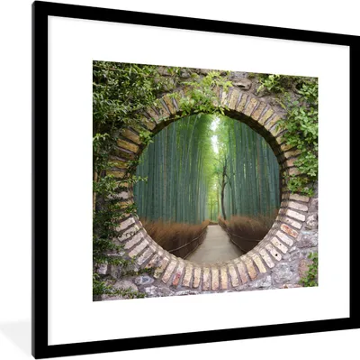 Produktbild von MuchoWow® Gerahmtes Poster Bambus - Wald - Japanisch - Aussicht 40x40 cm - Poster mit Schwarzem Bilderrahmen Wandposter Rahmen Foto Bilder - Poster - Plakat im Rahmen