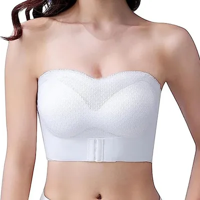 Obrázek produktu pro ASKSA Dámské push-up podprsenky Krajková podprsenka bez skluzu Bezdrátová bandeau podprsenka, bílá, M