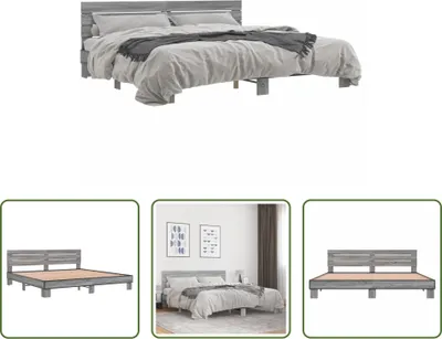 Produktbild von The Living Store Bettgestell Grau Sonoma 200x200 cm Holzwerkstoff und Metall
