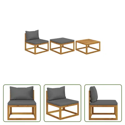 Produktbild von The Living Store 3-tlg. Garten-Lounge-Set mit Kissen Massivholz Akazie