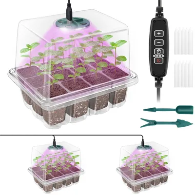 Productafbeelding van Kweekbak kweekkas - 12-cellig - Plantenlamp met timer - Transparant deksel - 2 stuks