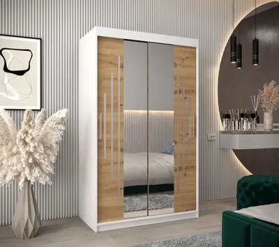 Produktbild von Kleiderschrank mit Spiegel KIRA – Breite 120 cm, weiß / Eiche artisan