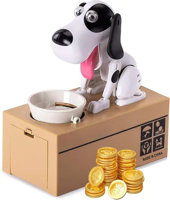 Produktbild von Sparschwein in Hundeform, Sparschwein in Hundeform, Sparschwein für Kinder, Hund frisst Geld, knabbert an Münzen, weiß