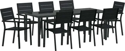 Image de vidaXL Ensemble de jardin pour repas, 9 pièces, acier avec revêtement en poudre noir