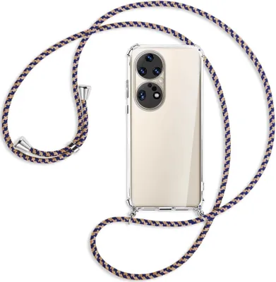 Produktbild von Handykette Backcover-Schutzhülle mit Band (Metall silberfarben) für Huawei P50 Pro - blau+beige