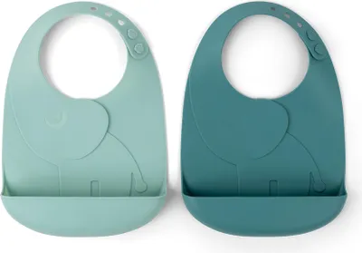 Zdjęcie produktu dla Done by Deer Silikonowy śliniak z kieszenią, 2 sztuki Peekaboo Elphee Blue