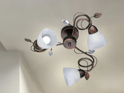 Produktbild von LED Deckenleuchte 3-flammig im Landhausstil mit Glasschirmen und Blätter Nachbildung
