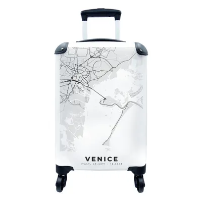 Produktbild von MuchoWow® Koffer Handgepäck Trolley Rollkoffer Kleine Reisekoffer mit 4 Rollen - Karte - Venedig - Schwarz und weiß - Stadtplan - Karte - Cabin Size < 55x40x23 cm & 55x40x20 cm - Fotokoffer - Kabinenkoffer - Boardgepäck - Reise-Box - Reisekoffer - Reisegepäck - Koffer mit Bild - Trolley für Kinder