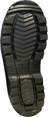 The sole of a black boot is shown against a white background.