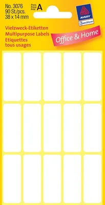 Obrázok produktu pre Avery Zweckform® 3076 3076 Mini organizačné štítky, 38 x 14 mm, 6 listov/90 štítkov, biela farba